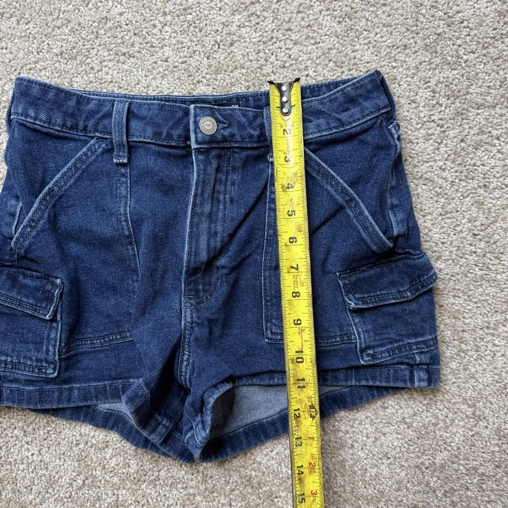 Hollister Shorts Womens 7 28W Blue Denim Ultra High Rise Mom Cargo Stretch